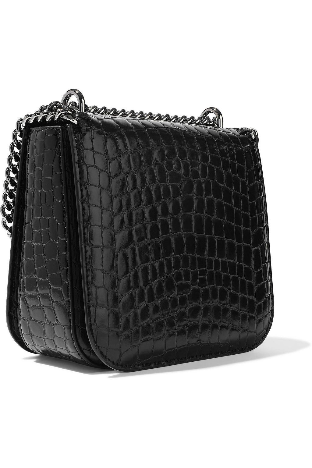 STELLA MCCARTNEY Chain-trimmed glossed faux croc-effect leather shoulder bag