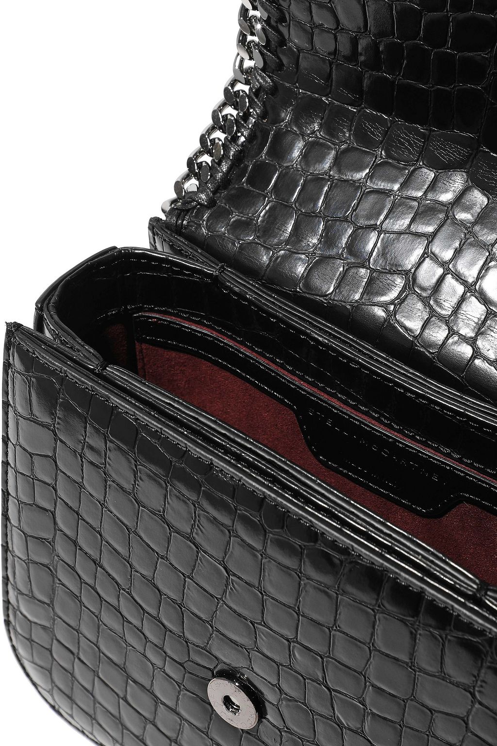 STELLA MCCARTNEY Chain-trimmed glossed faux croc-effect leather shoulder bag