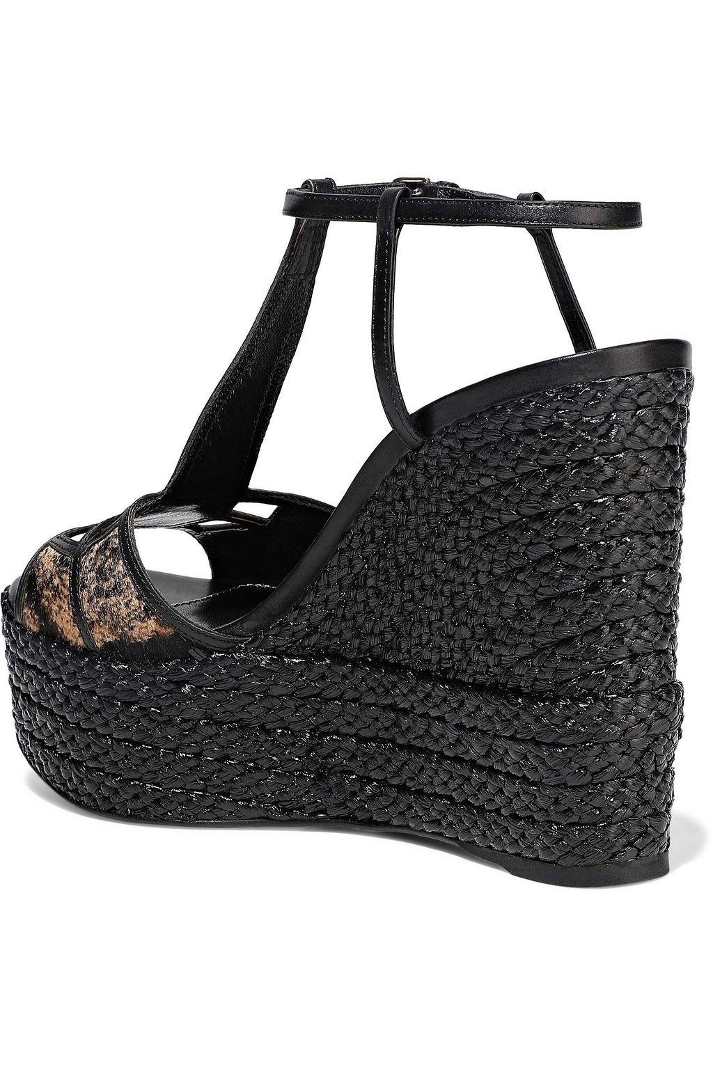 SERGIO ROSSI Easy Puzzle cutout leather and printed calf hair wedge sandals