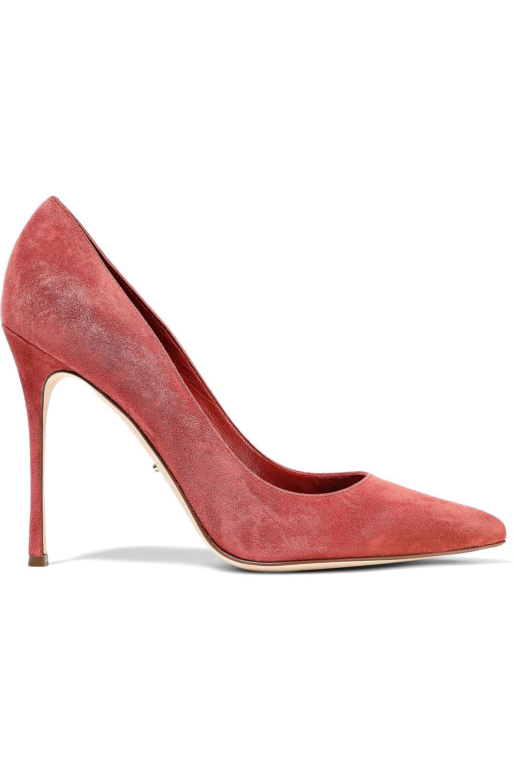 coral suede pumps