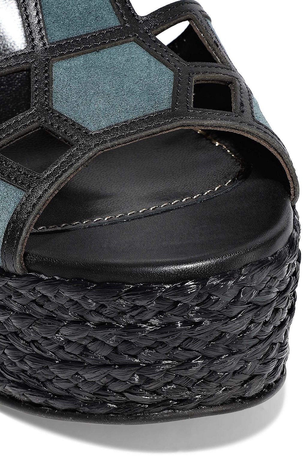 SERGIO ROSSI Easy Puzzle cutout leather and suede wedge sandals