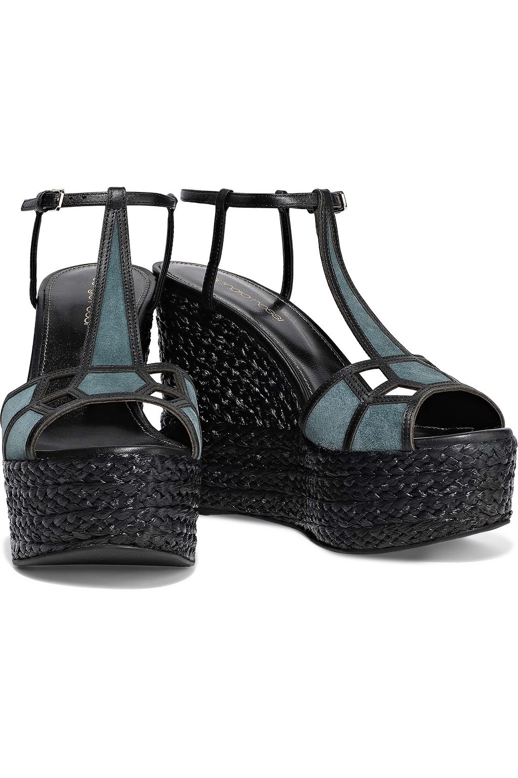 SERGIO ROSSI Easy Puzzle cutout leather and suede wedge sandals