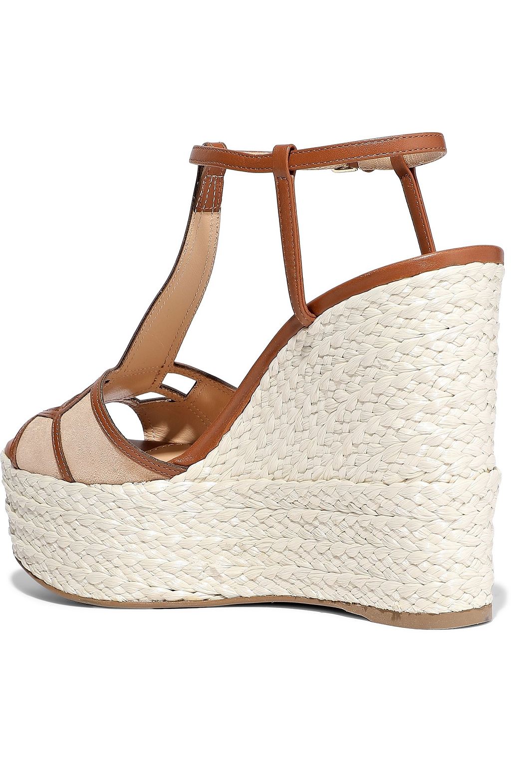 SERGIO ROSSI Easy Puzzle cutout suede and leather wedge espadrille sandals