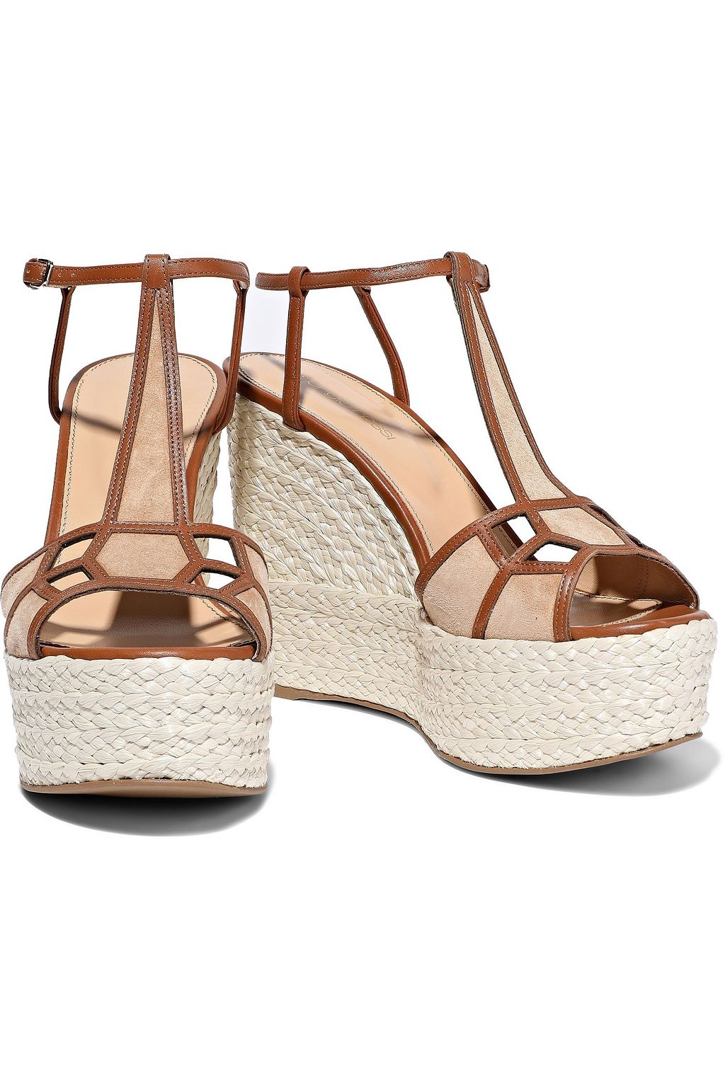 SERGIO ROSSI Easy Puzzle cutout suede and leather wedge espadrille sandals