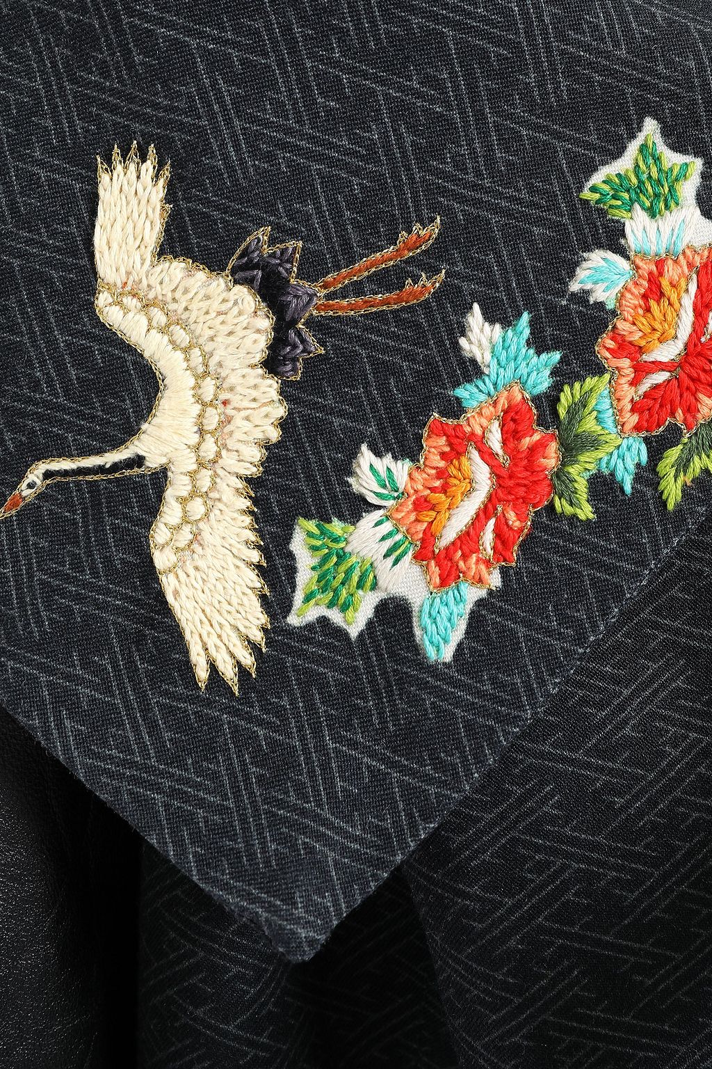 CAMILLA Midnight Moonchild leather-paneled embroidered printed wool-twill coat