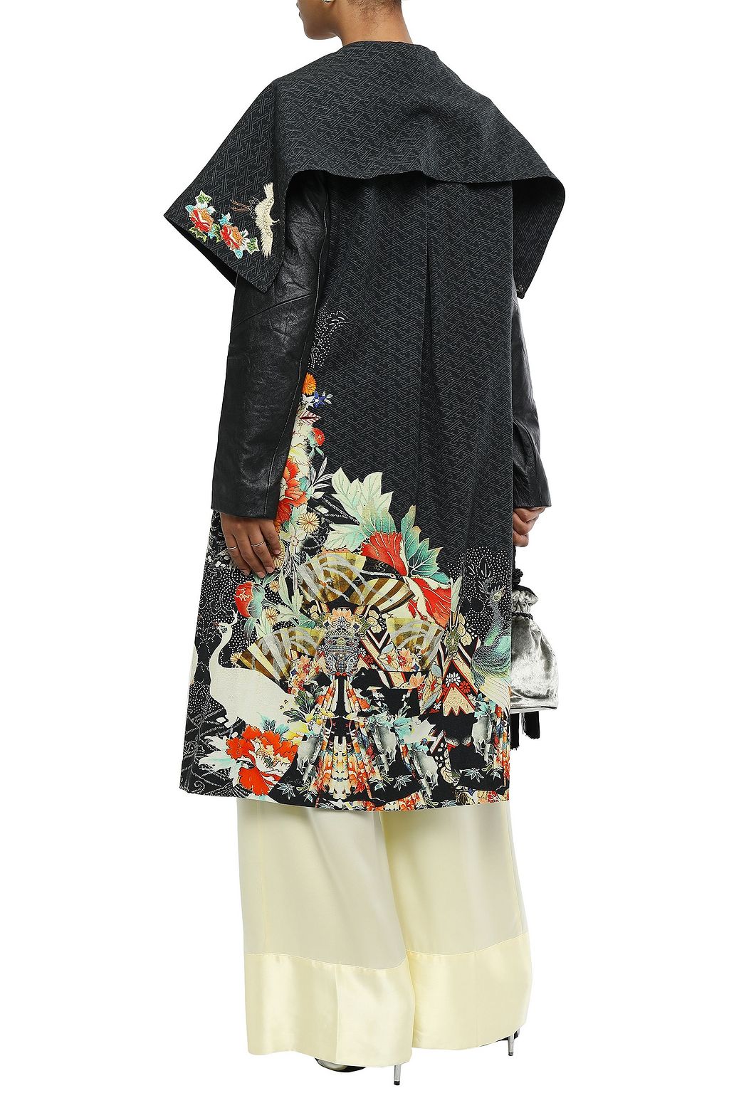 CAMILLA Midnight Moonchild leather-paneled embroidered printed wool-twill coat