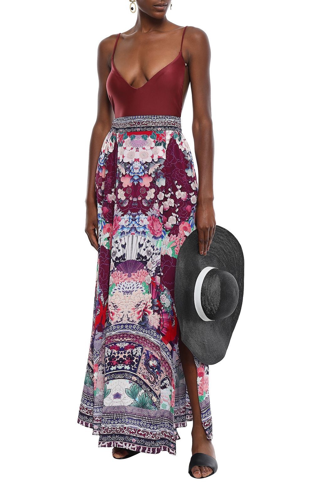 CAMILLA Little Osaka Girl crystal-embellished silk crepe de chine maxi skirt