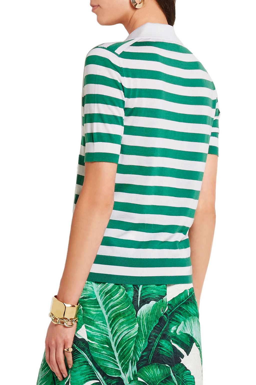 DOLCE&GABBANA Striped cashmere and silk-blend polo shirt