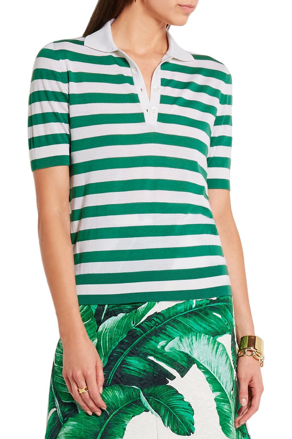 DOLCE&GABBANA Striped cashmere and silk-blend polo shirt