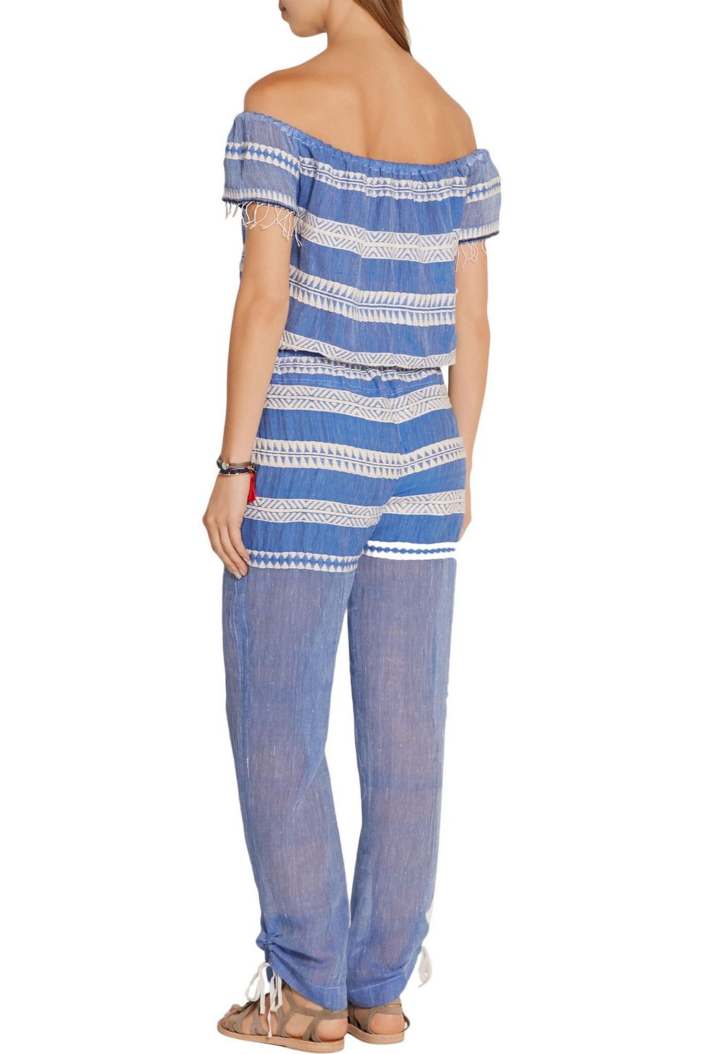 LEMLEM Freya off-the-shoulder embroidered cotton-gauze jumpsuit