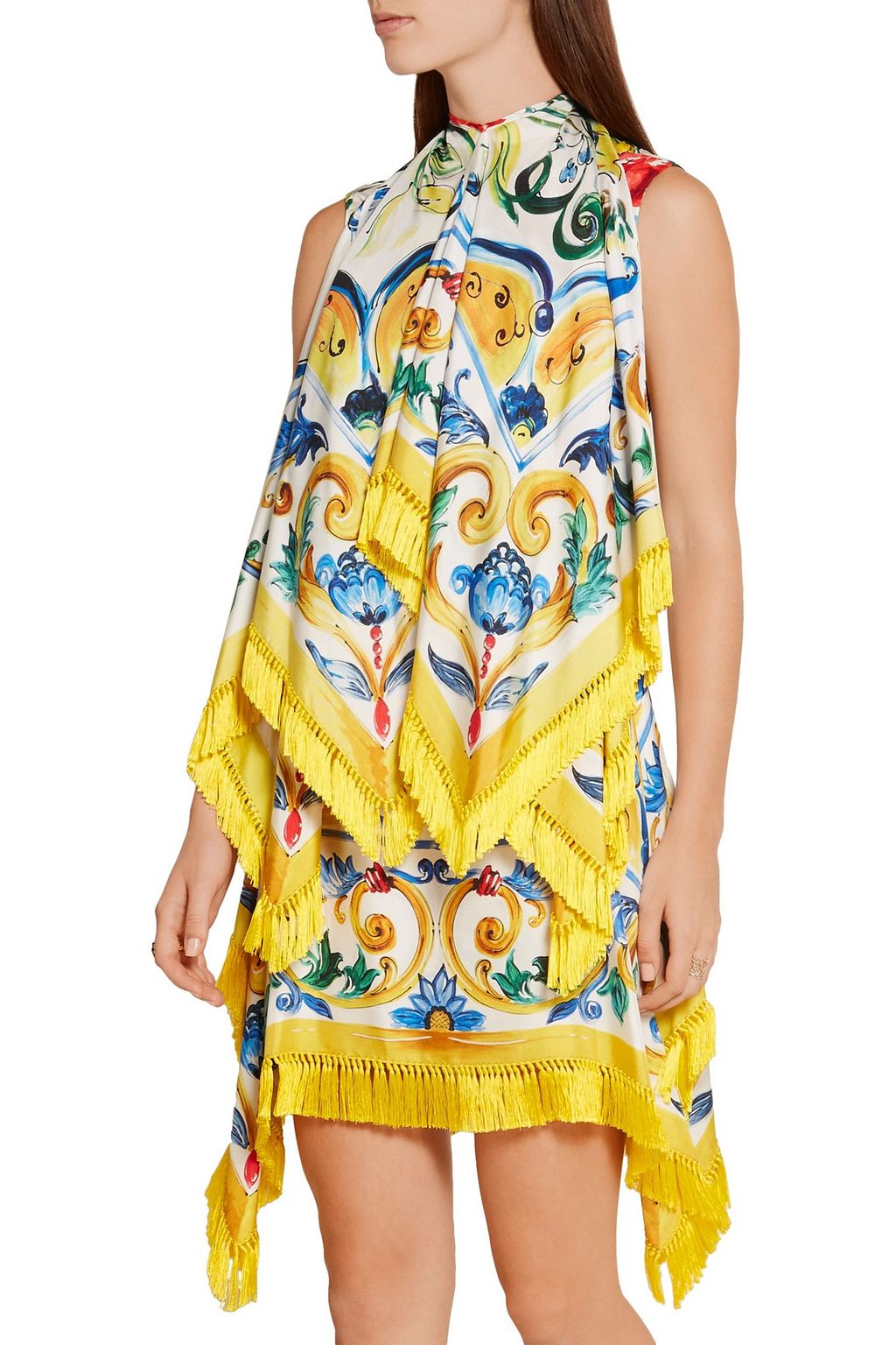 DOLCE&GABBANA プリント ストレッチ シルク混ツイル ミニワンピース