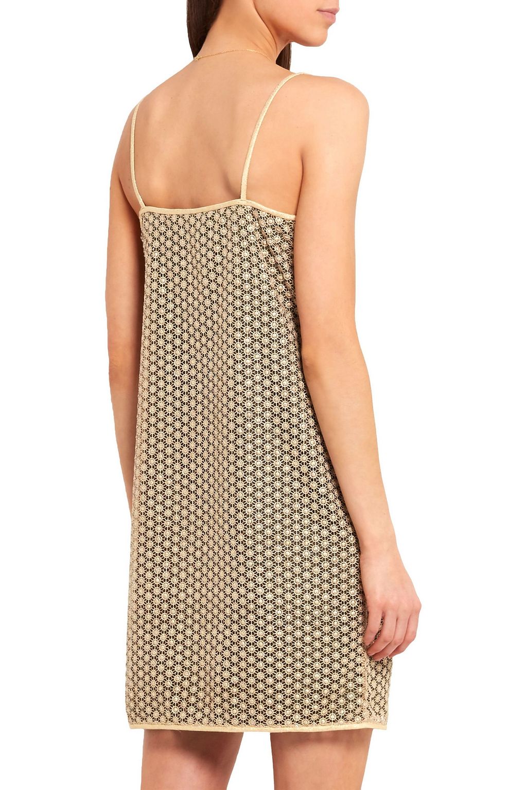 DIANE VON FURSTENBERG 메탈릭 기퓌르 레이스 미니 드레스