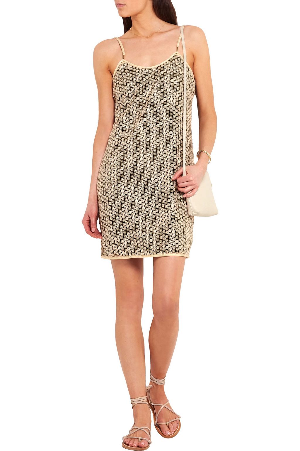 DIANE VON FURSTENBERG 메탈릭 기퓌르 레이스 미니 드레스