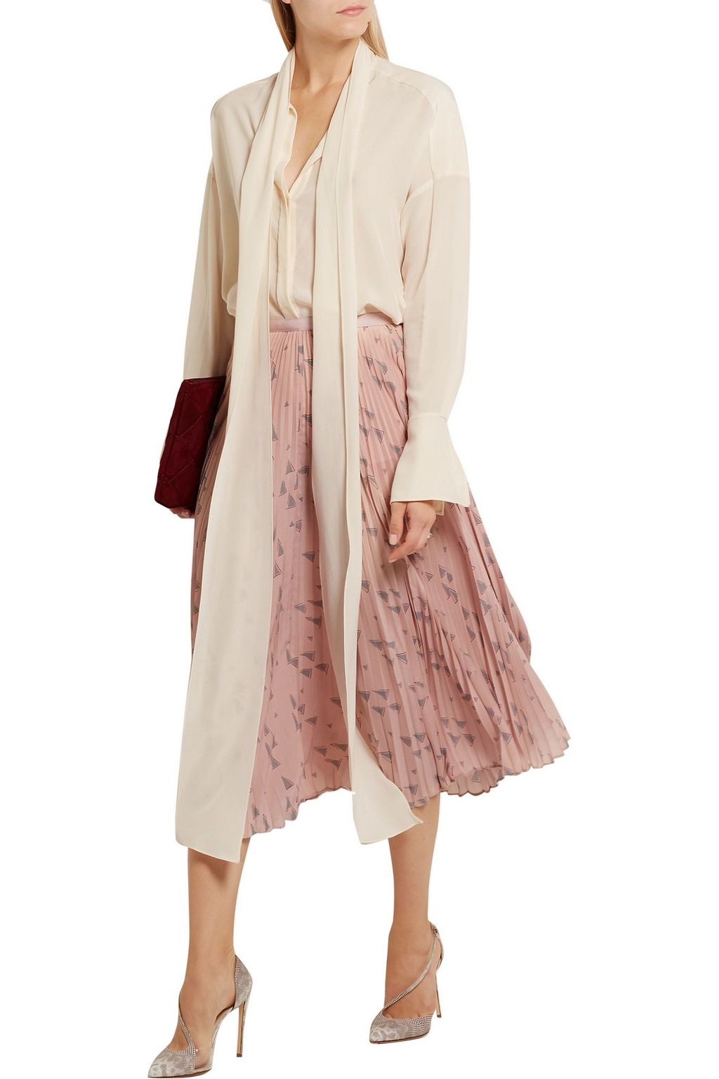 VALENTINO GARAVANI Pleated printed silk crepe de chine midi skirt
