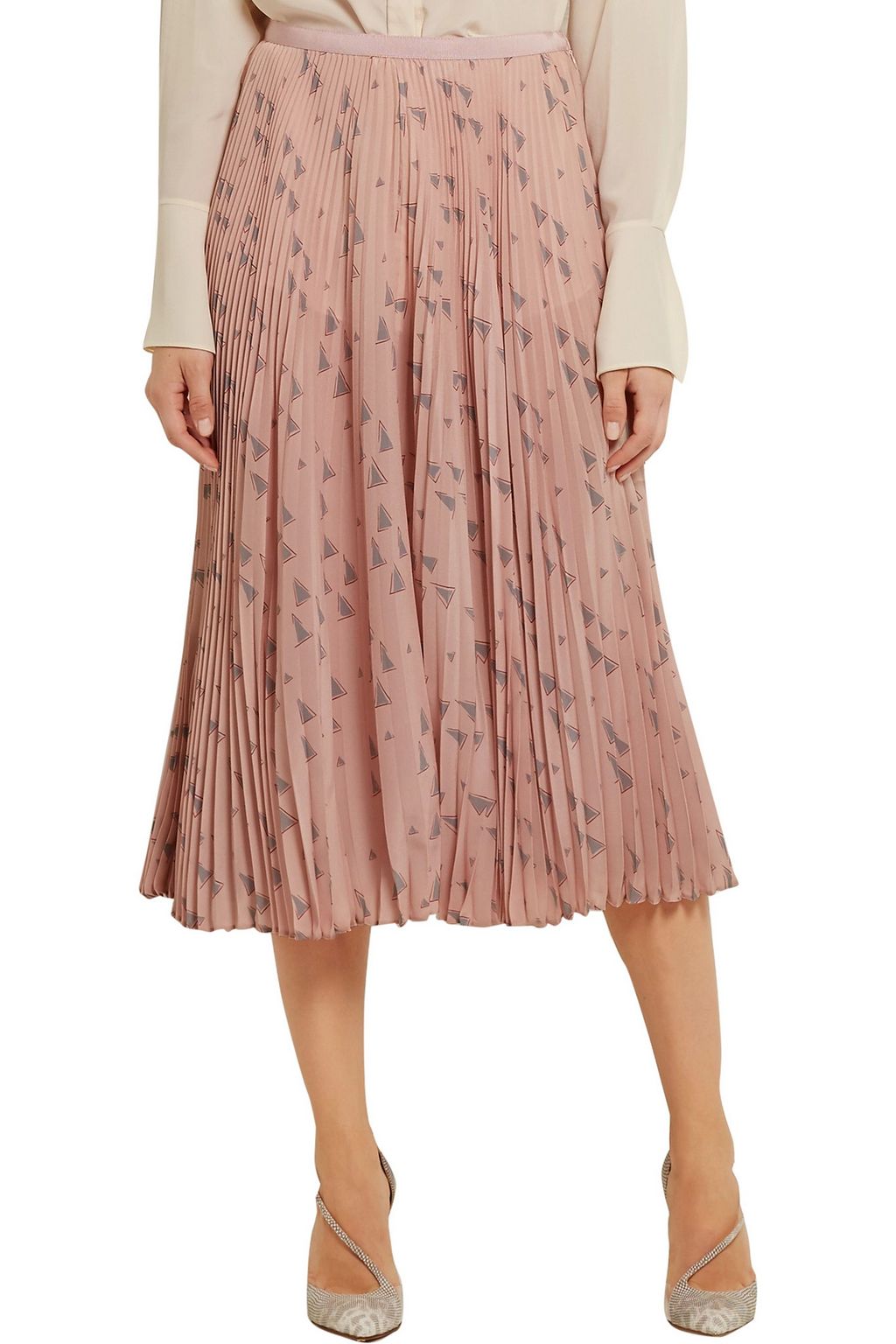 VALENTINO GARAVANI Pleated printed silk crepe de chine midi skirt