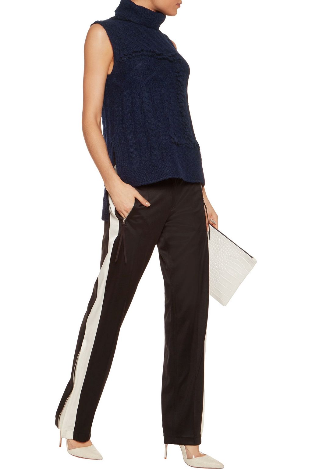 DEREK LAM 10 CROSBY Fringed knitted turtleneck tank