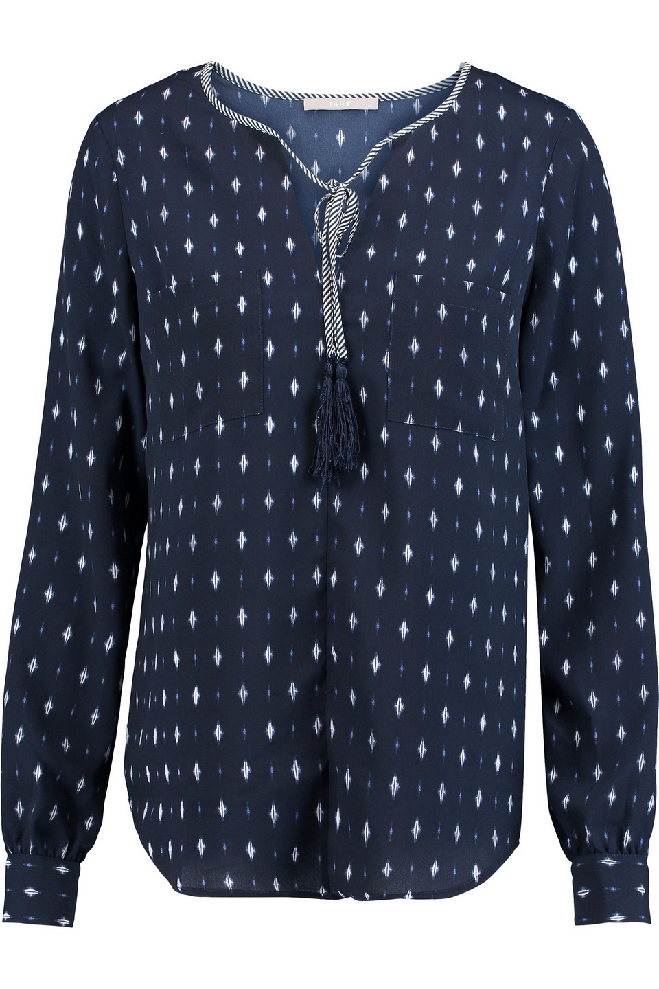 tart collections - murphy tasseled printed crepe top - blue - s