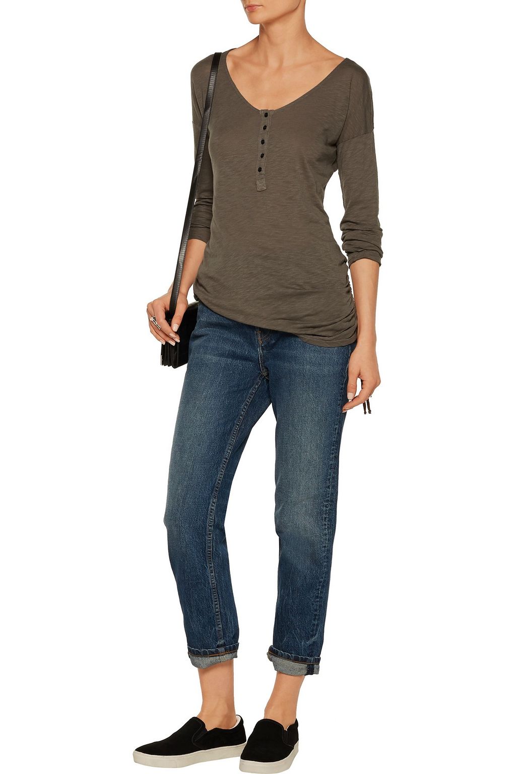 SPLENDID Henley ruched Supima cotton and Micro Modal-blend top
