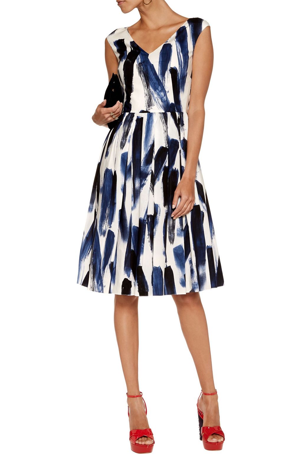 DOLCE&GABBANA Pleated printed cotton-poplin dress