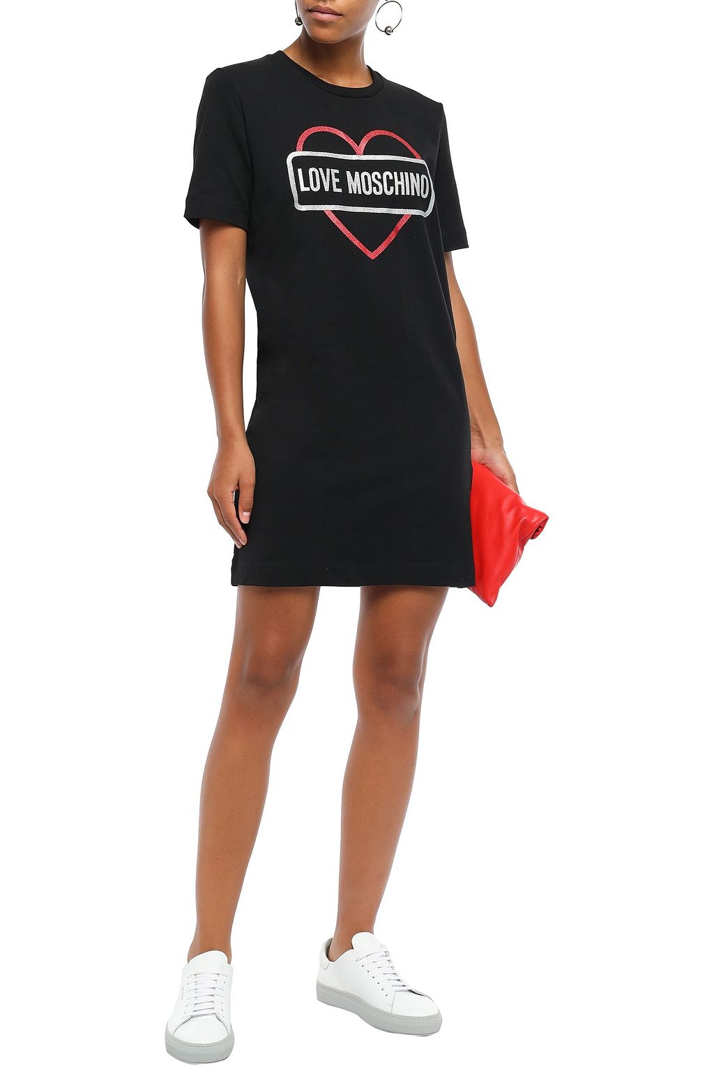 LOVE MOSCHINO Printed metallic stretch-cotton jersey mini dress