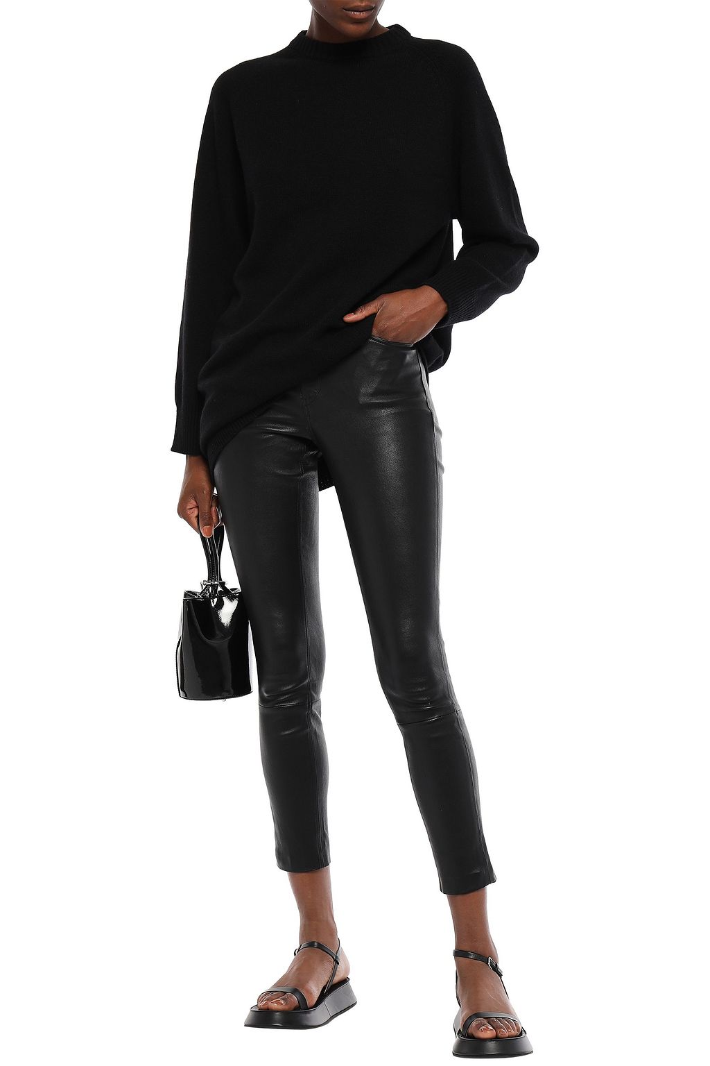 THEORY Cropped stretch-leather skinny pants