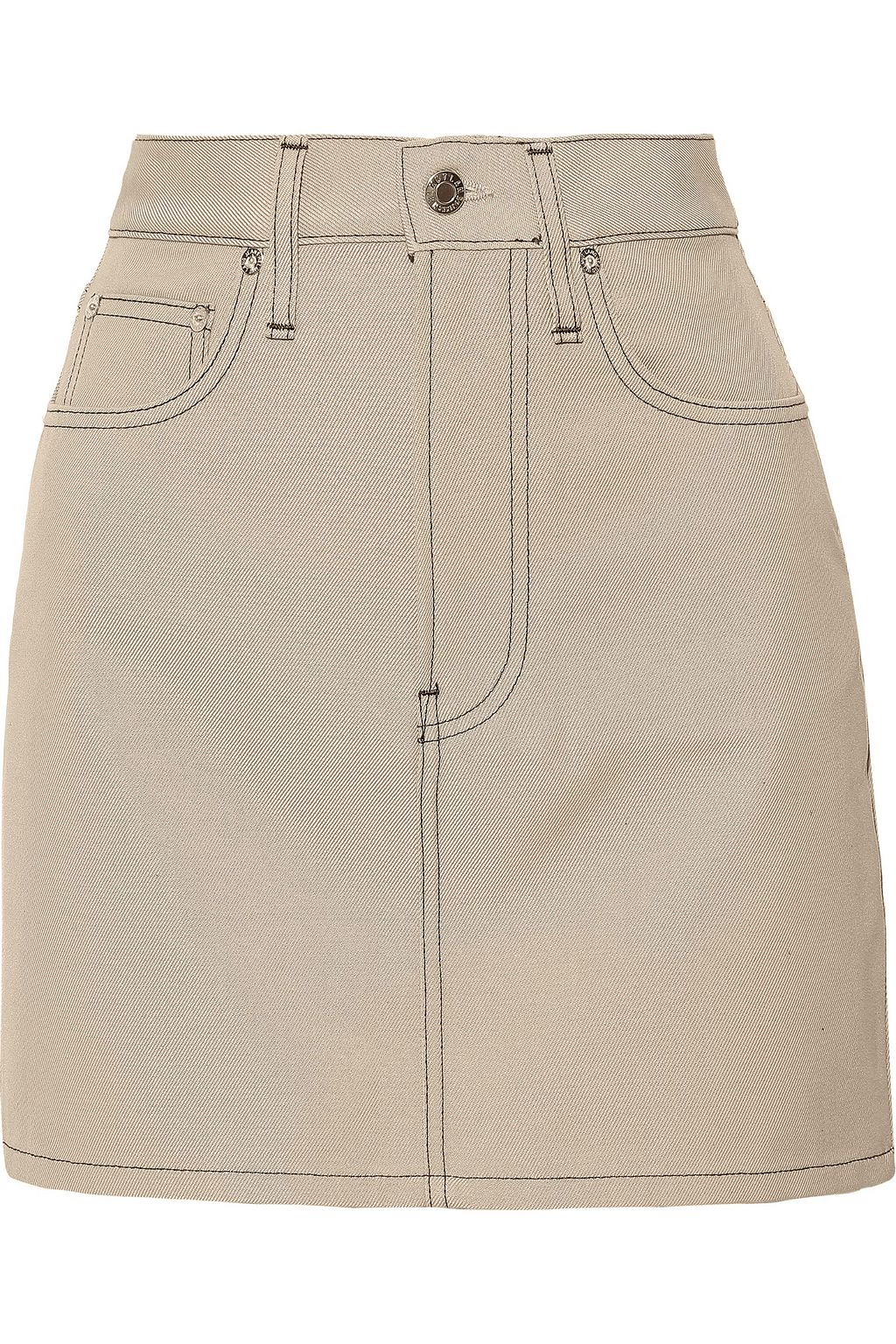 beige denim mini skirt