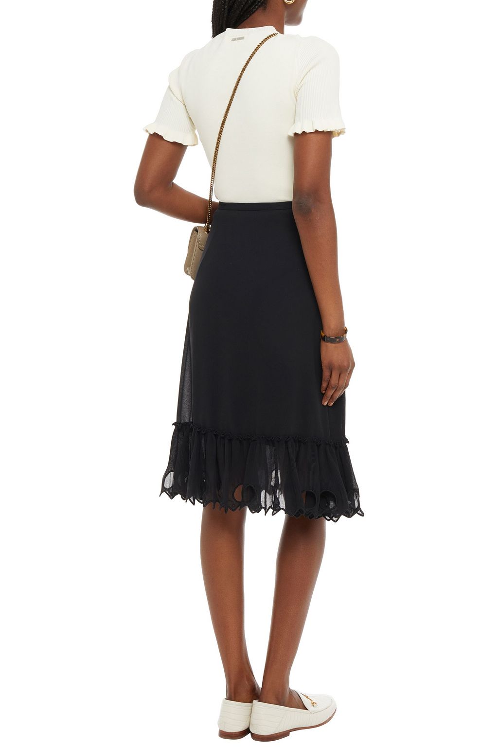 SEE BY CHLOÉ Embroidered plissé-georgette midi skirt