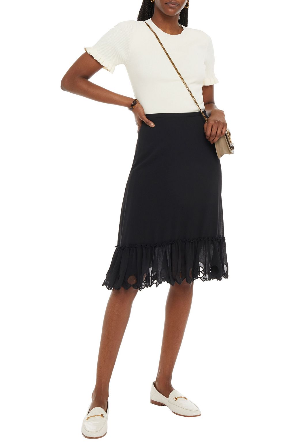 SEE BY CHLOÉ Embroidered plissé-georgette midi skirt