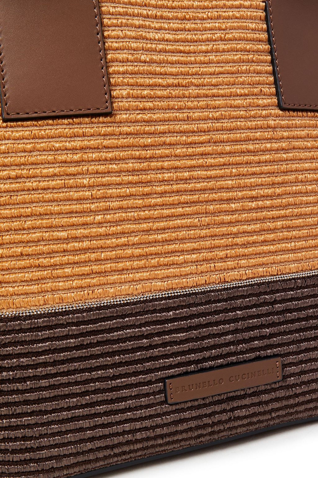 BRUNELLO CUCINELLI Bead-embellished leather and faux raffia tote