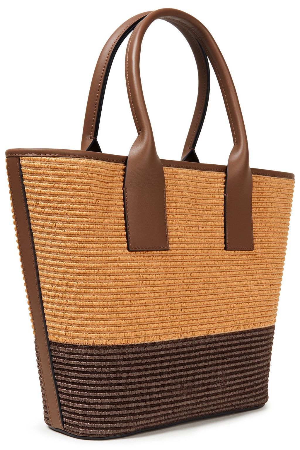 BRUNELLO CUCINELLI Bead-embellished leather and faux raffia tote