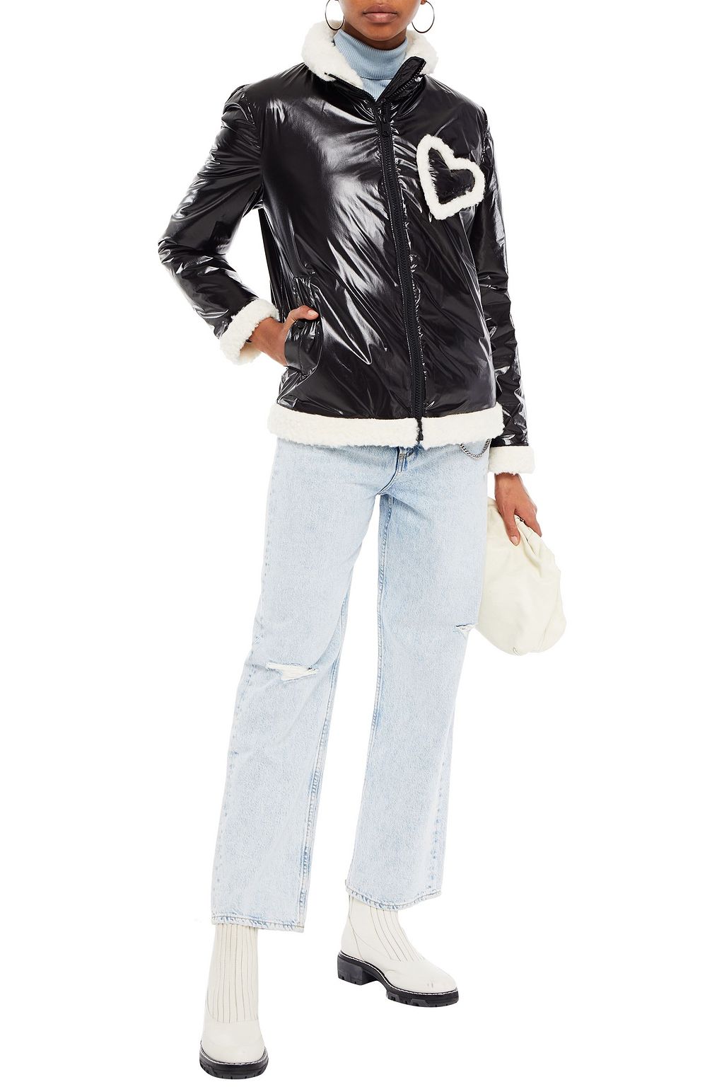 LOVE MOSCHINO Faux shearling-trimmed coated-shell jacket