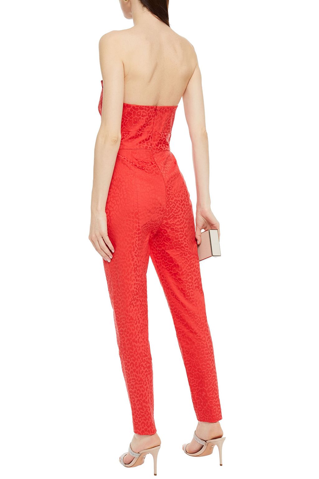 MICHELLE MASON Strapless pleated cotton-blend leopard-jacquard jumpsuit