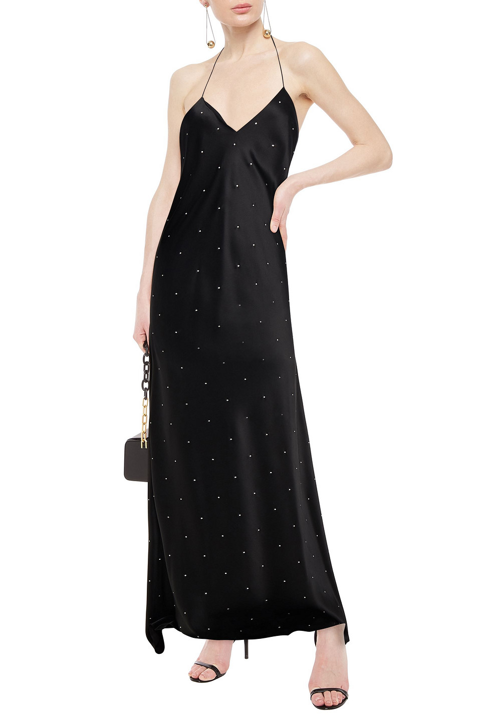 Michelle Mason Crystal-embellished Silk-charmeuse Halterneck Gown In Black