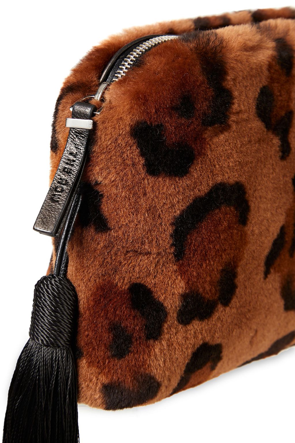 THE ROW Wristlet mini tasseled leopard-print shearling clutch