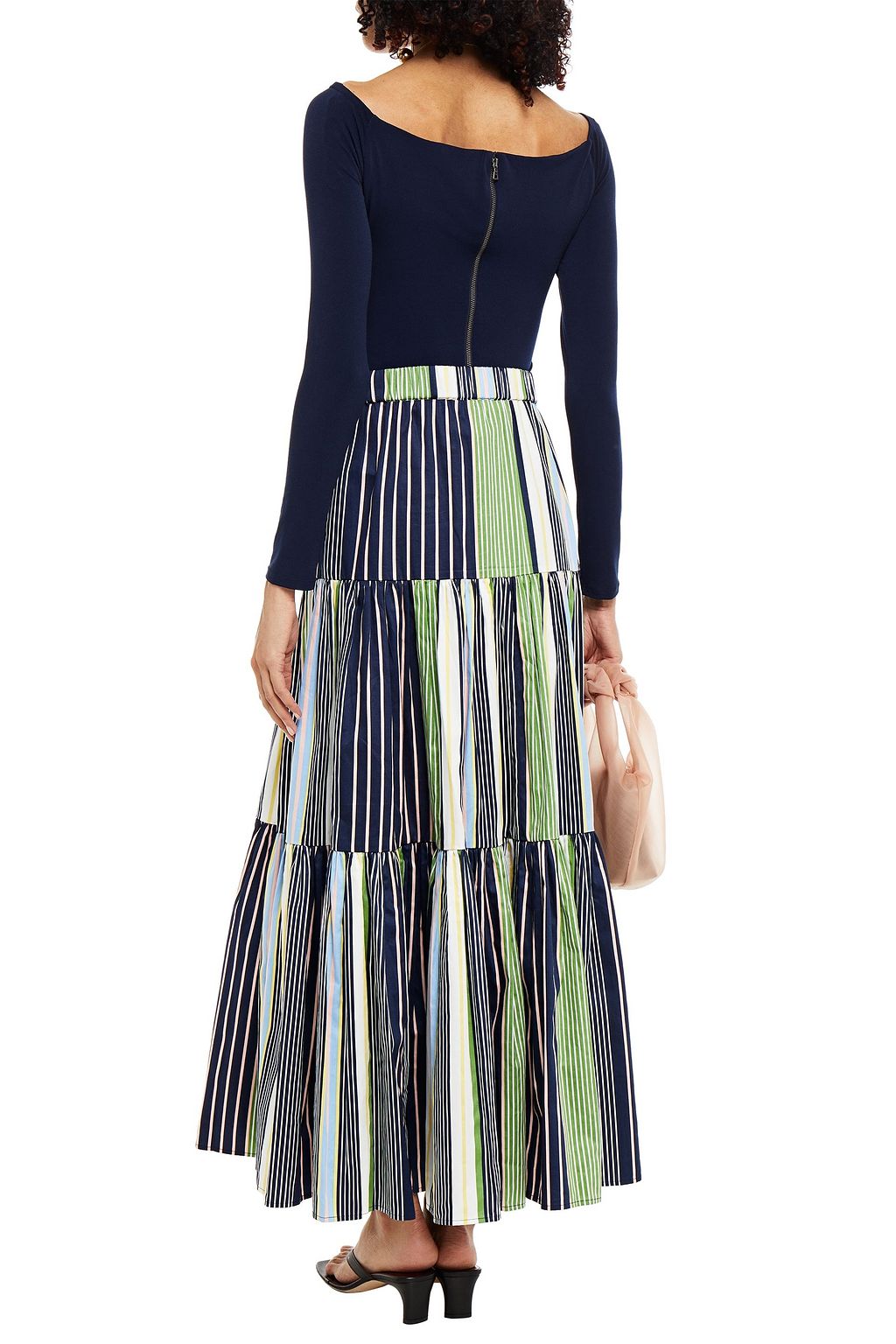 TORY BURCH تنورة طويلة بتصميم ملموم من قماش البوبلين القطني المخطط