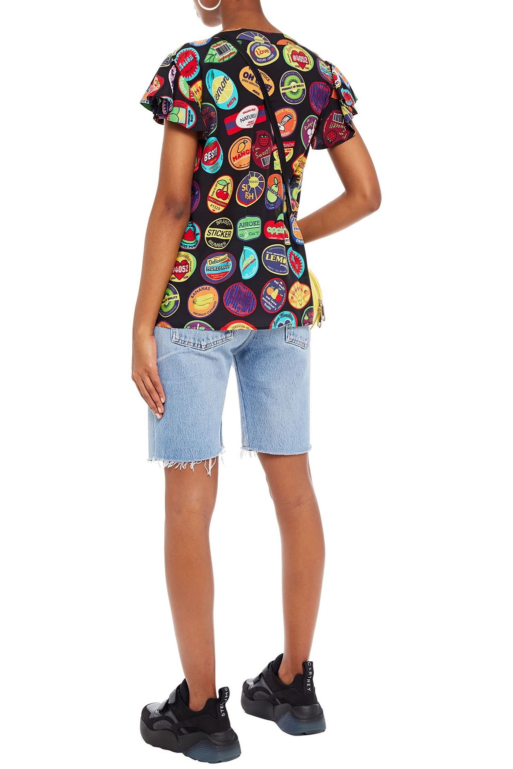 LOVE MOSCHINO Ruffled printed crepe de chine top