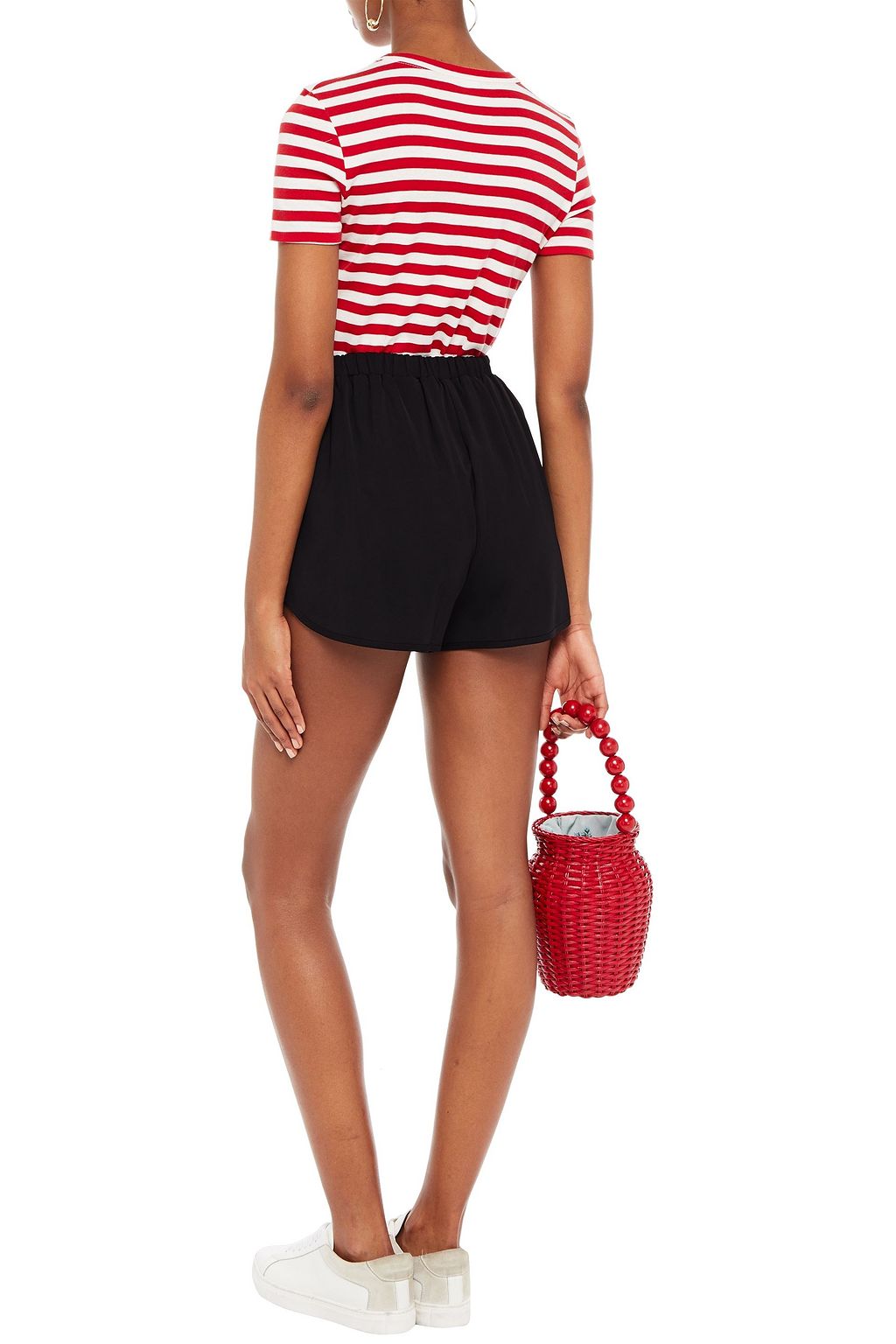 LOVE MOSCHINO Belted gathered stretch-jersey shorts