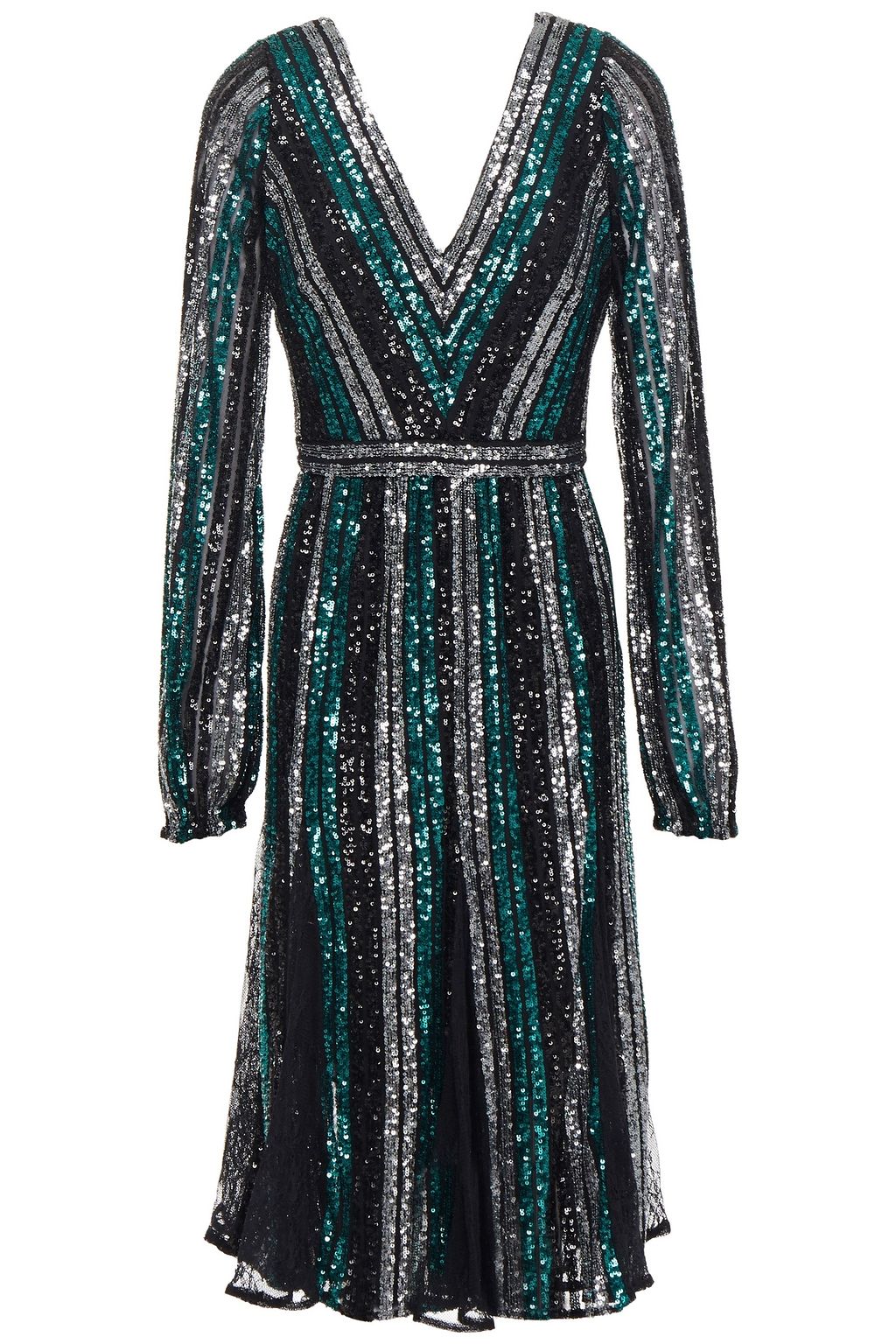 Emerald Chantilly lace-paneled striped sequined tulle dress | MARCHESA  NOTTE | THE OUTNET