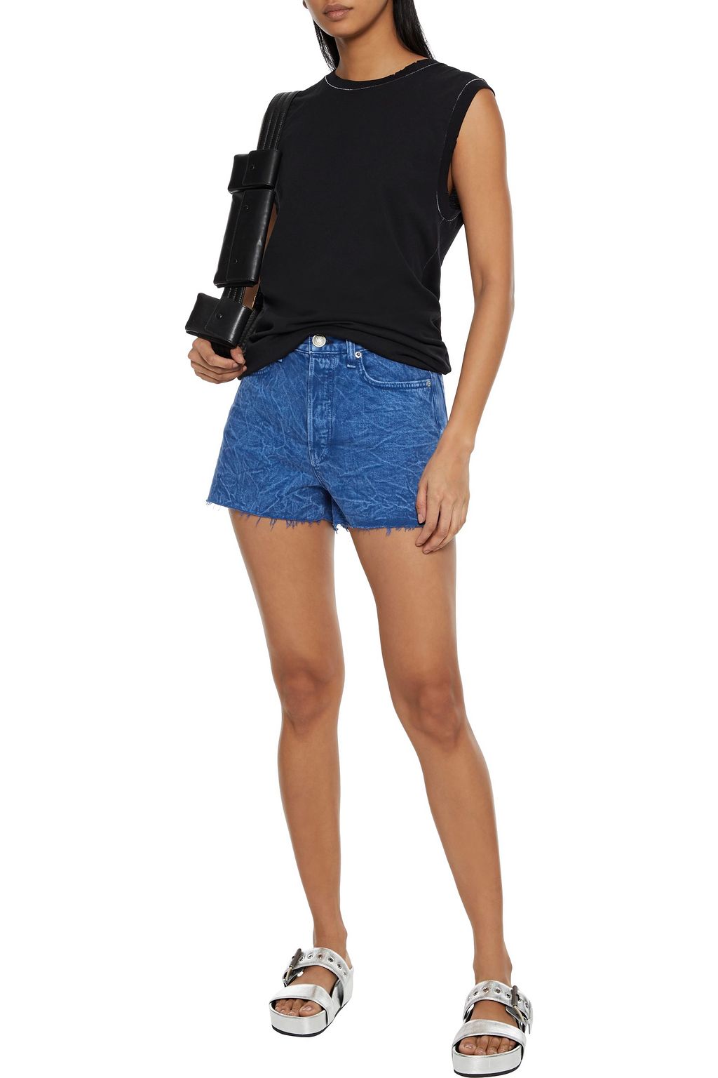 RAG & BONE Maya frayed acid-wash denim shorts