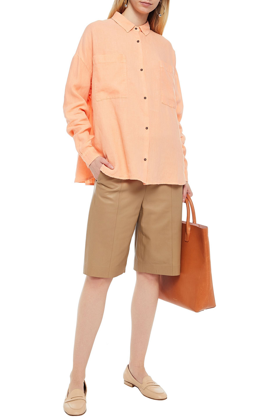 American Vintage Tibtown Linen Shirt In Pastel Orange