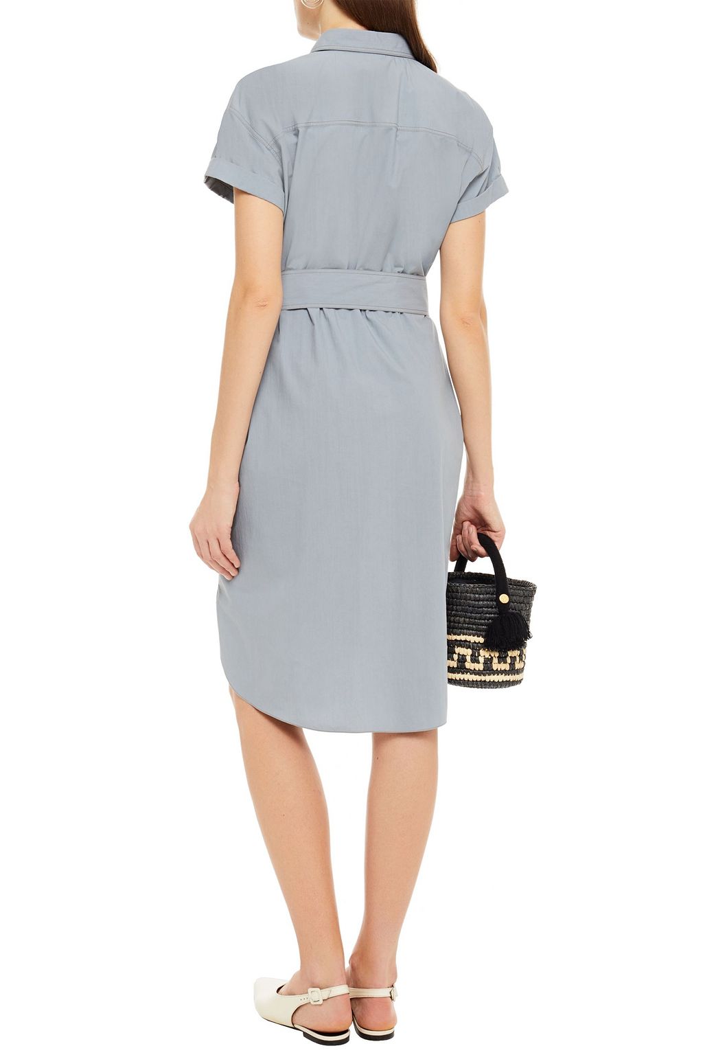 BRUNELLO CUCINELLI Hemdkleid aus Baumwolle mit Gürtel und Zierperlen