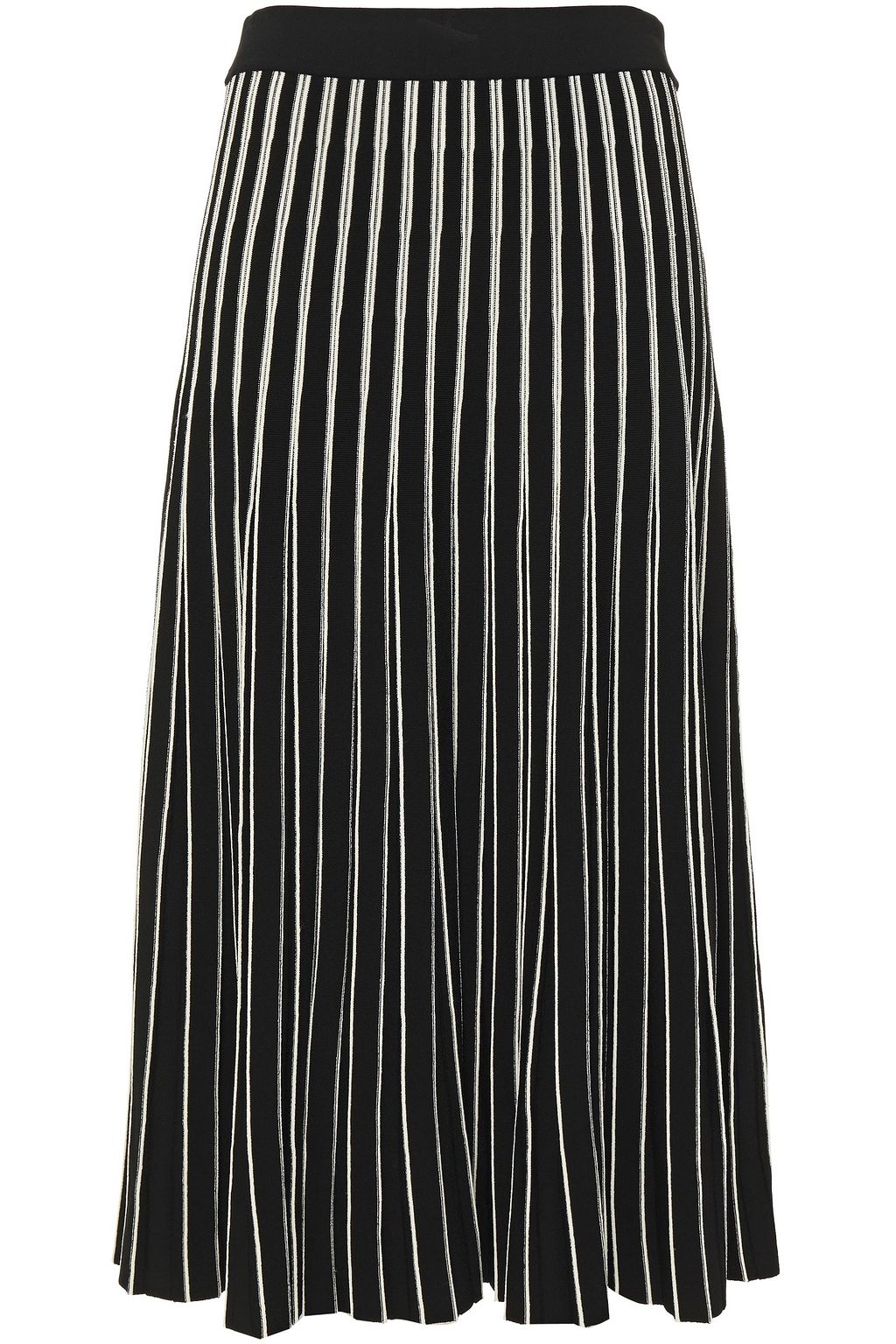 ブラック プリーツ入り ストライプ リブ編みニット ミディ丈スカート The Outnet Tory Burch The Outnet ブラック プリーツ入り ストライプ リブ編みニット ミディ丈スカート The Outnet Tory Burch The Outnet