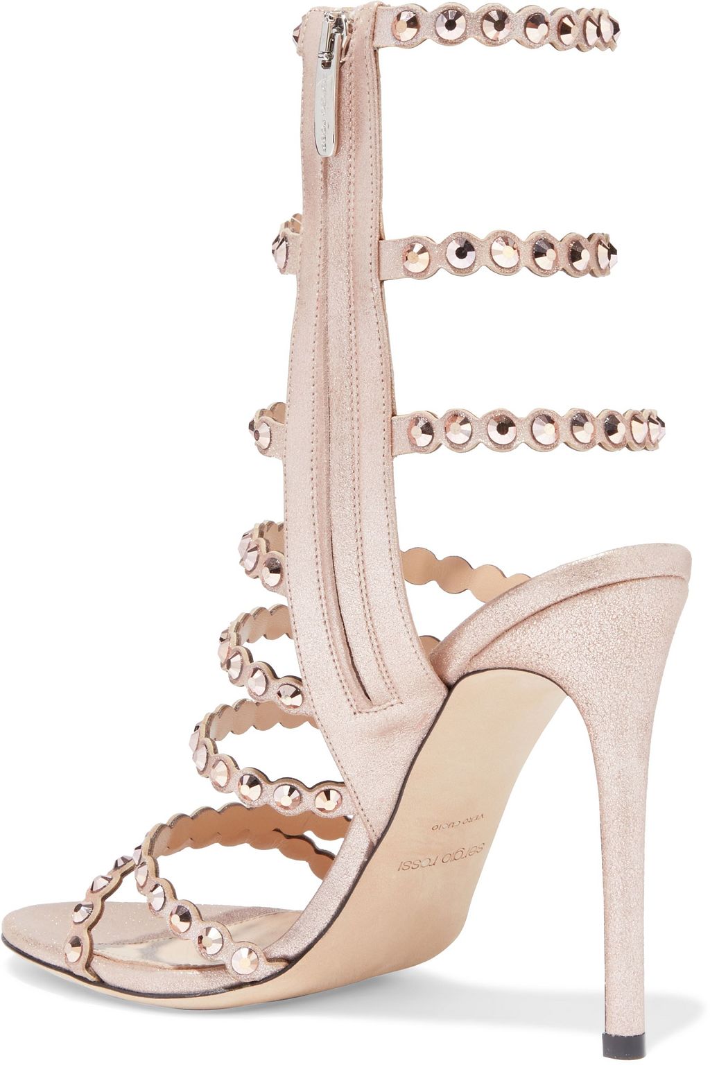 SERGIO ROSSI Kimberly 105 crystal-embellished metallic suede sandals
