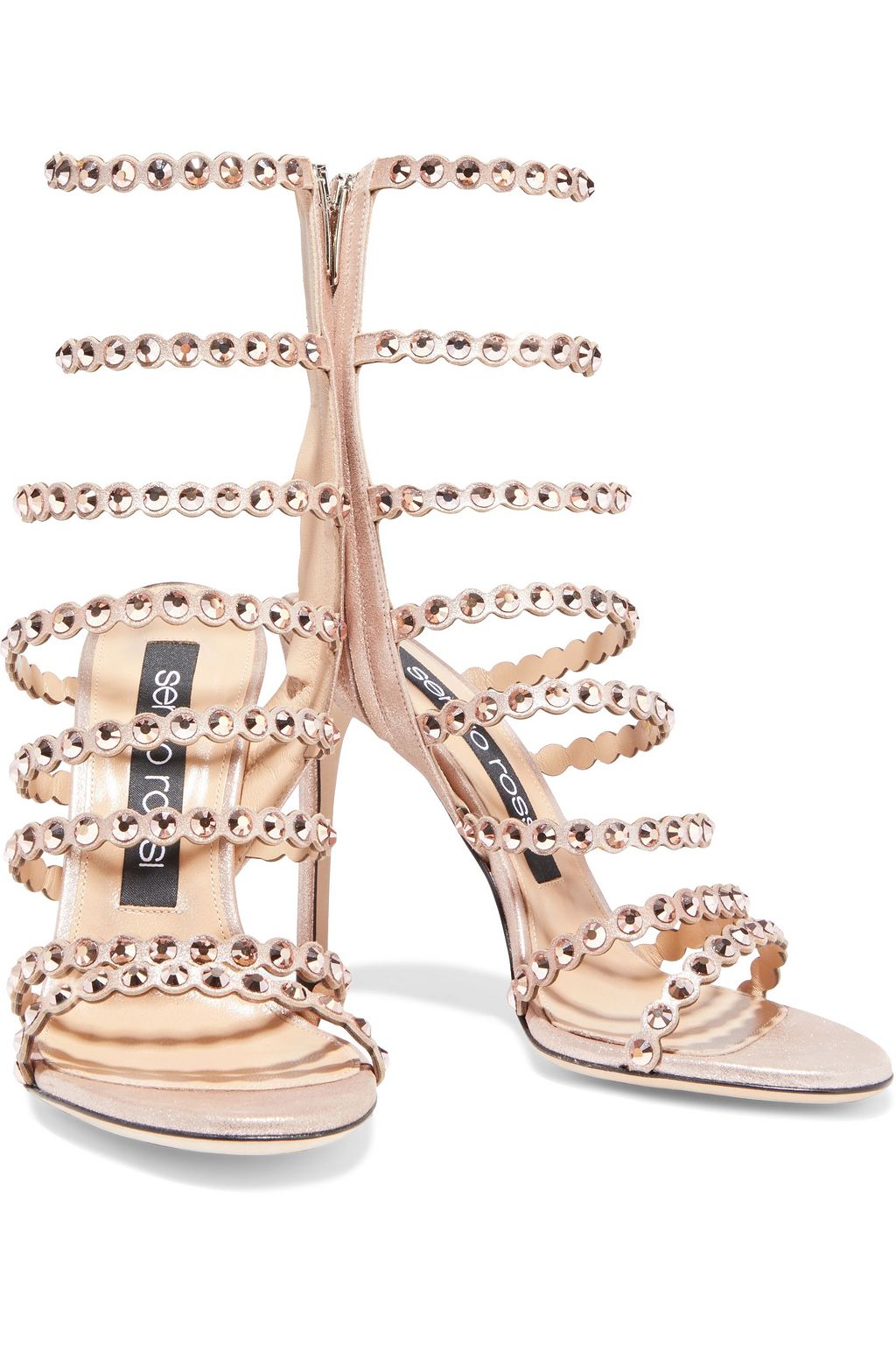 SERGIO ROSSI Kimberly 105 crystal-embellished metallic suede sandals