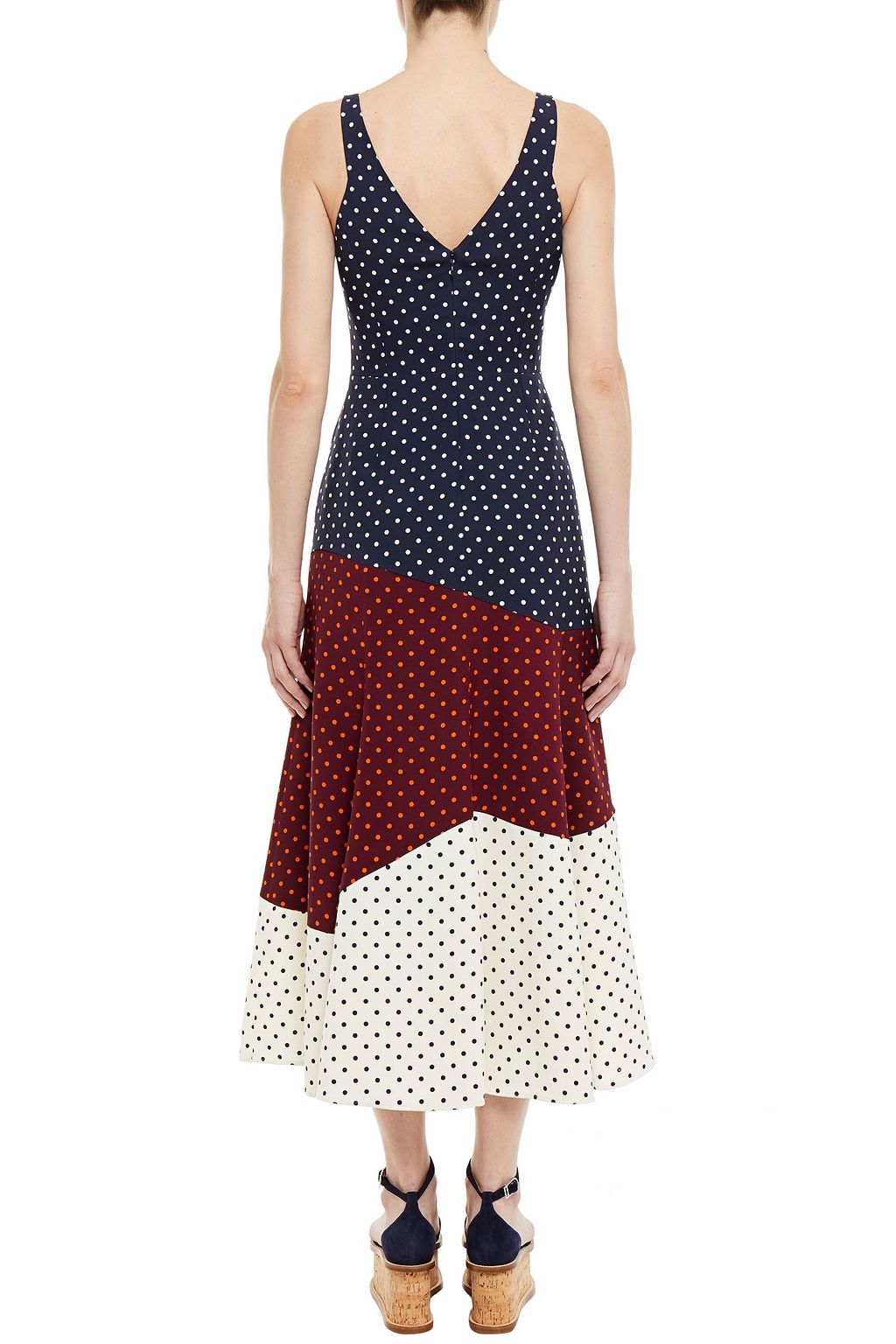 GABRIELA HEARST Elliot patchwork polka-dot silk and wool-blend midi dress
