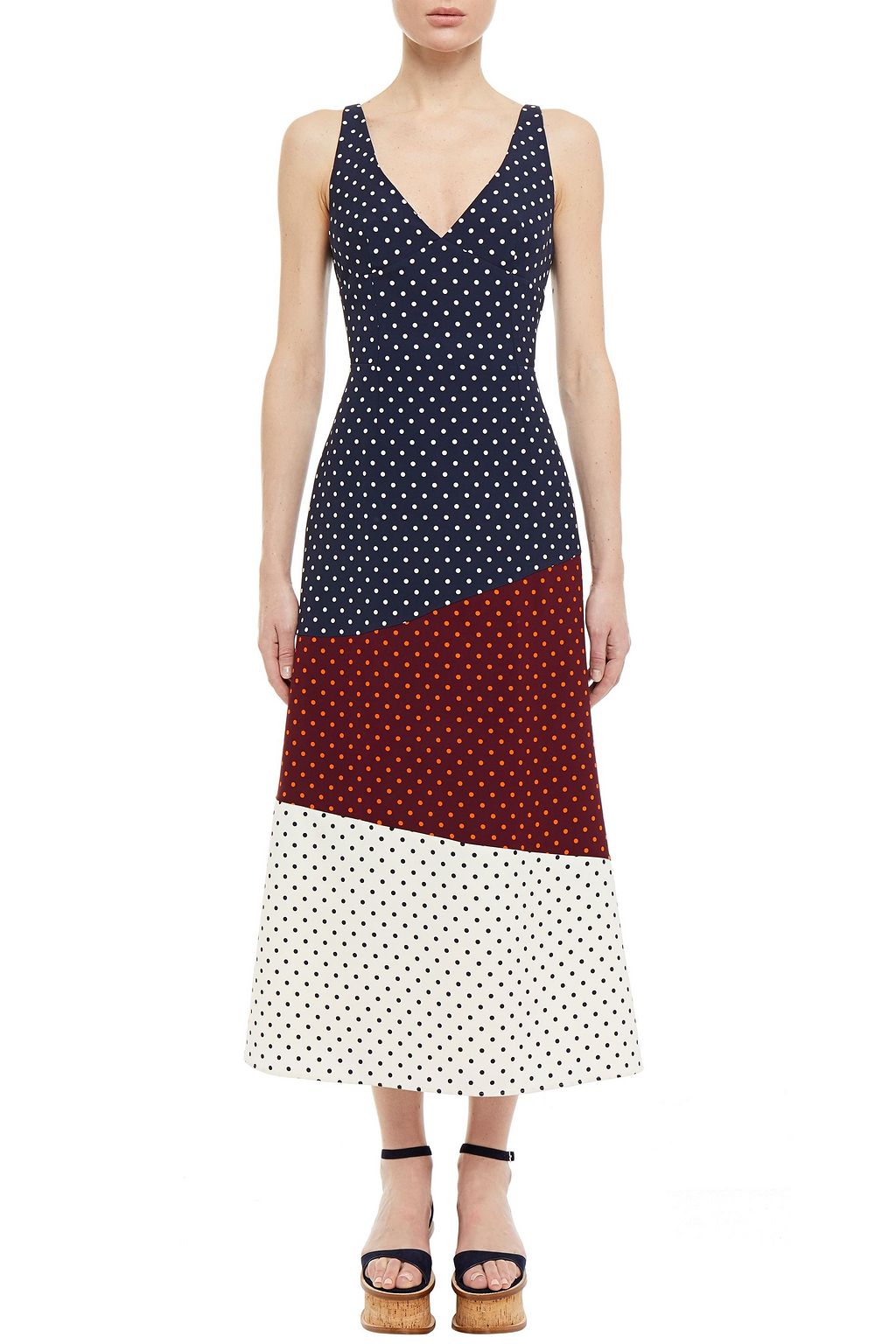 GABRIELA HEARST Elliot patchwork polka-dot silk and wool-blend midi dress