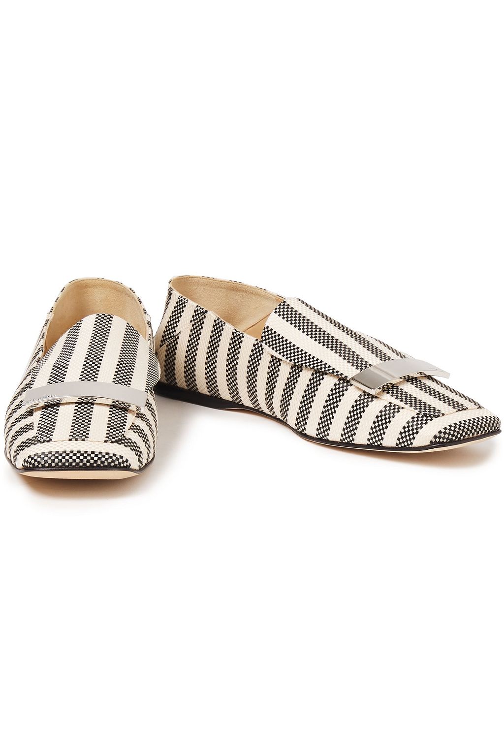 SERGIO ROSSI Embellished striped jacquard loafers