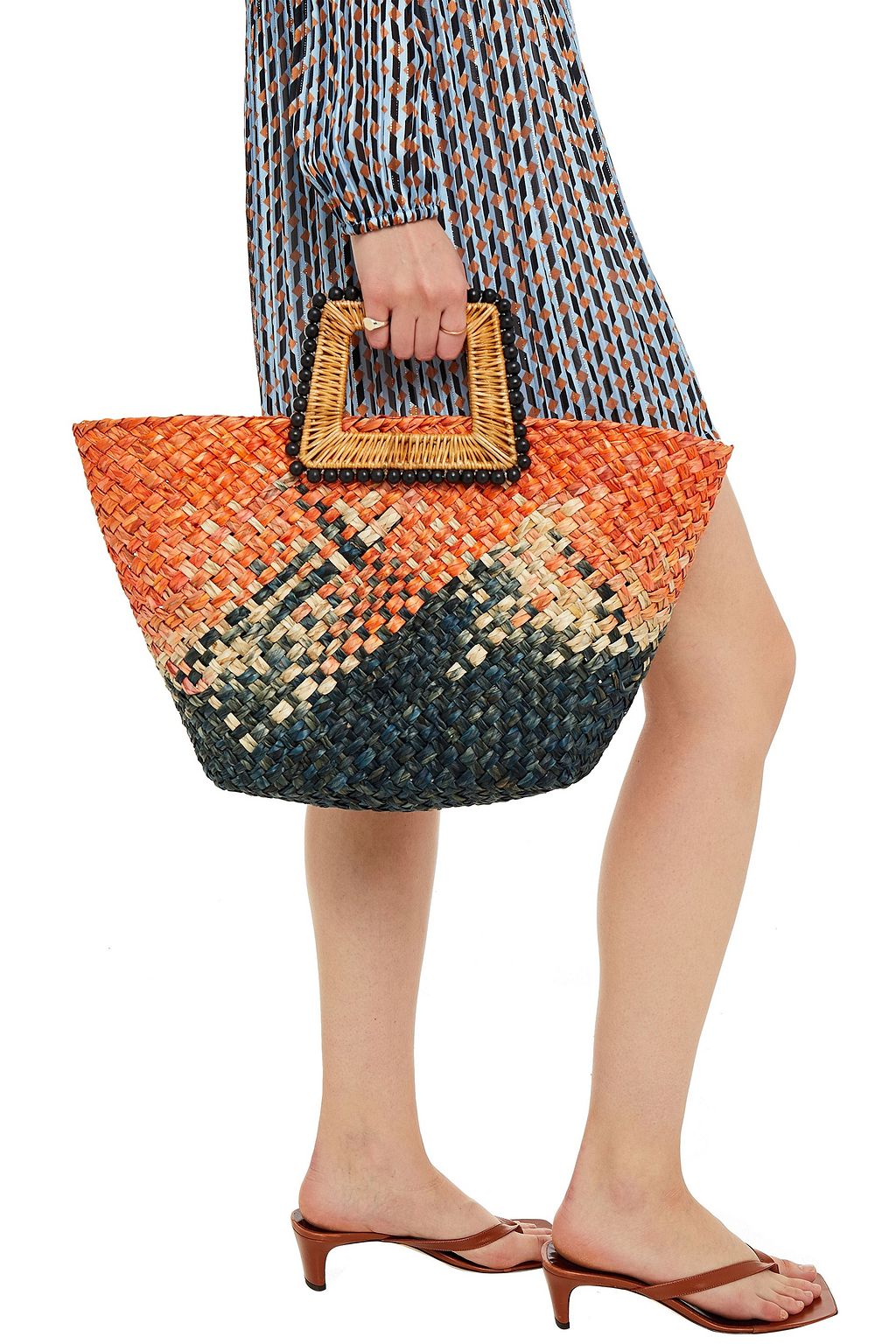 ARANÁZ Bead-embellished basketweave raffia tote