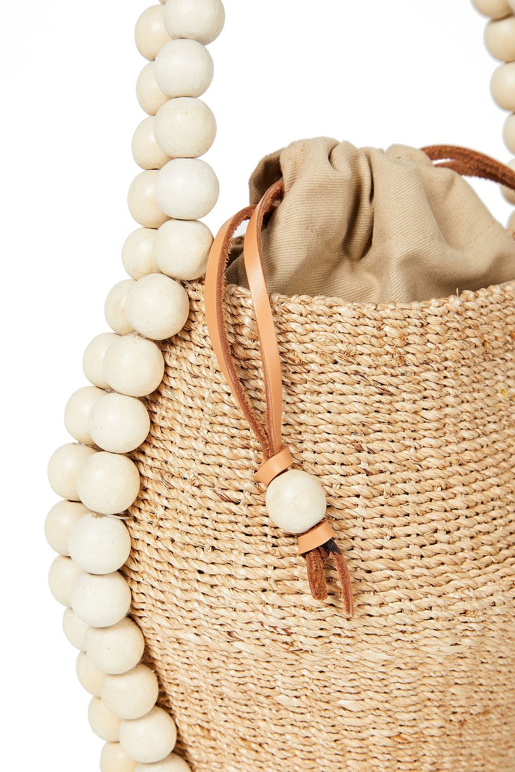 ARANÁZ Nahla leather-trimmed embellished abaca-blend bucket bag