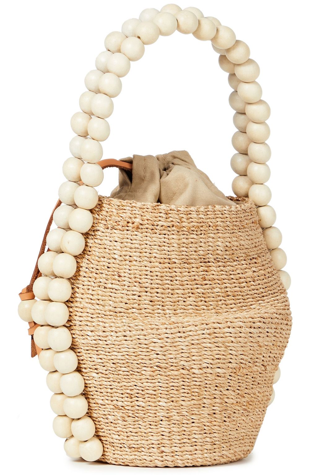 ARANÁZ Nahla leather-trimmed embellished abaca-blend bucket bag